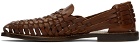 Ralph Lauren Purple Label Brown Braided Leather Loafers