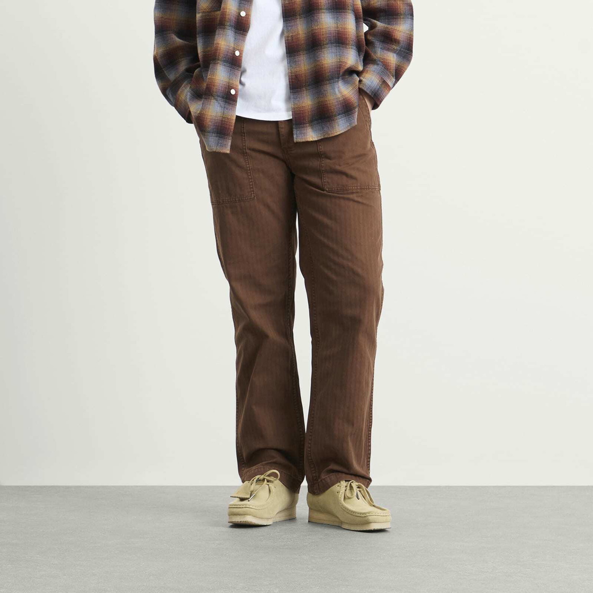 Dubbleware Men's Herringbone Fatigue Pants in Brown