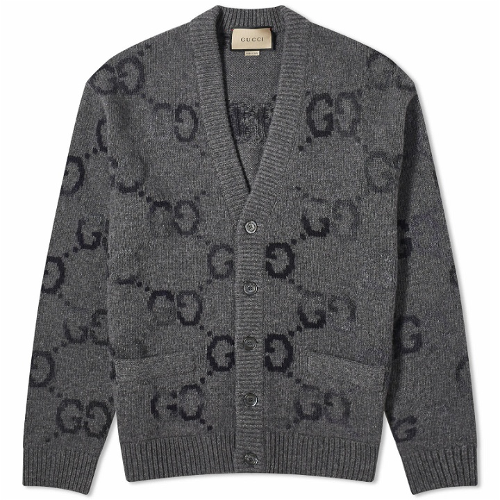 Photo: Gucci Men's Jumbo GG Knit Cardigan in Grey