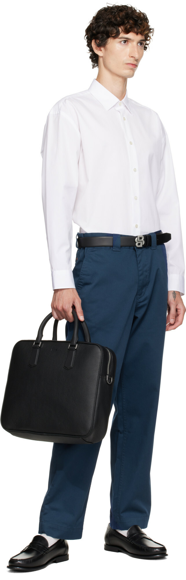 BOSS Black Grained Leather Briefcase