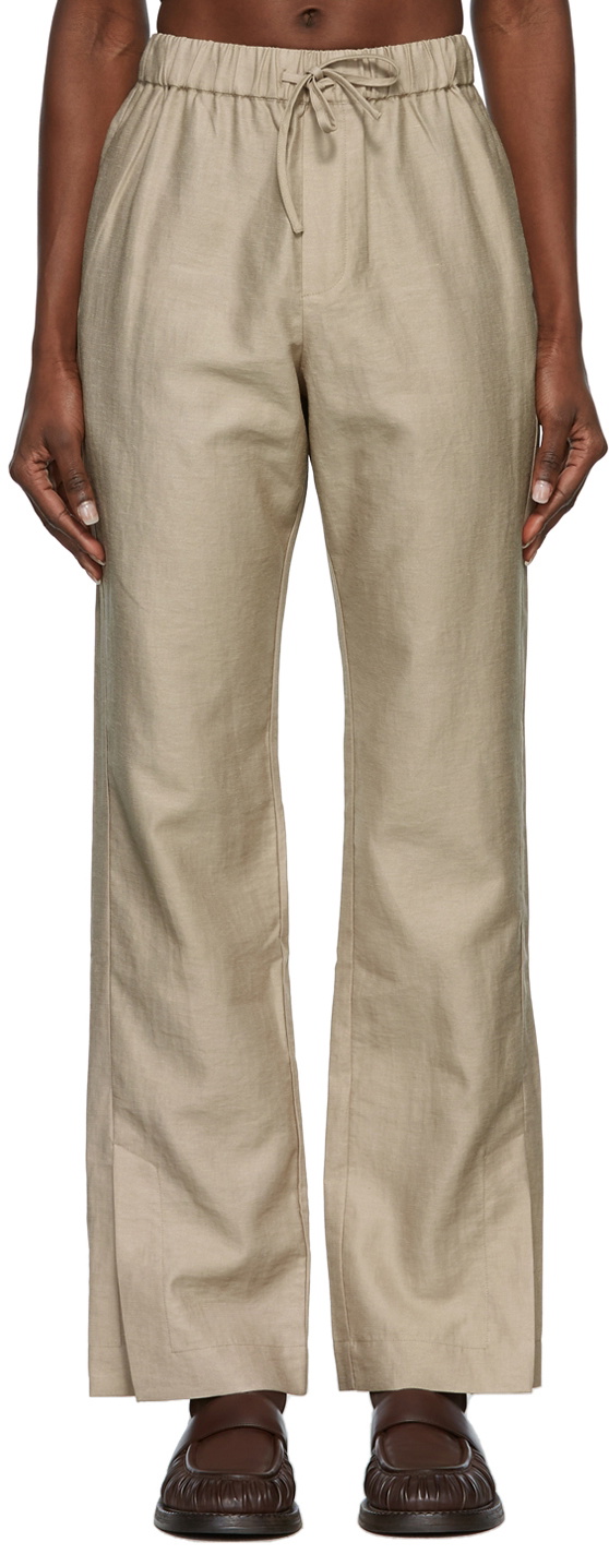 Yuzefi Beige Linen Drawstring Trousers