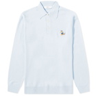Maison Kitsuné Men's Dressed Fox Patch Knitted Polo Shirt in Pale Blue