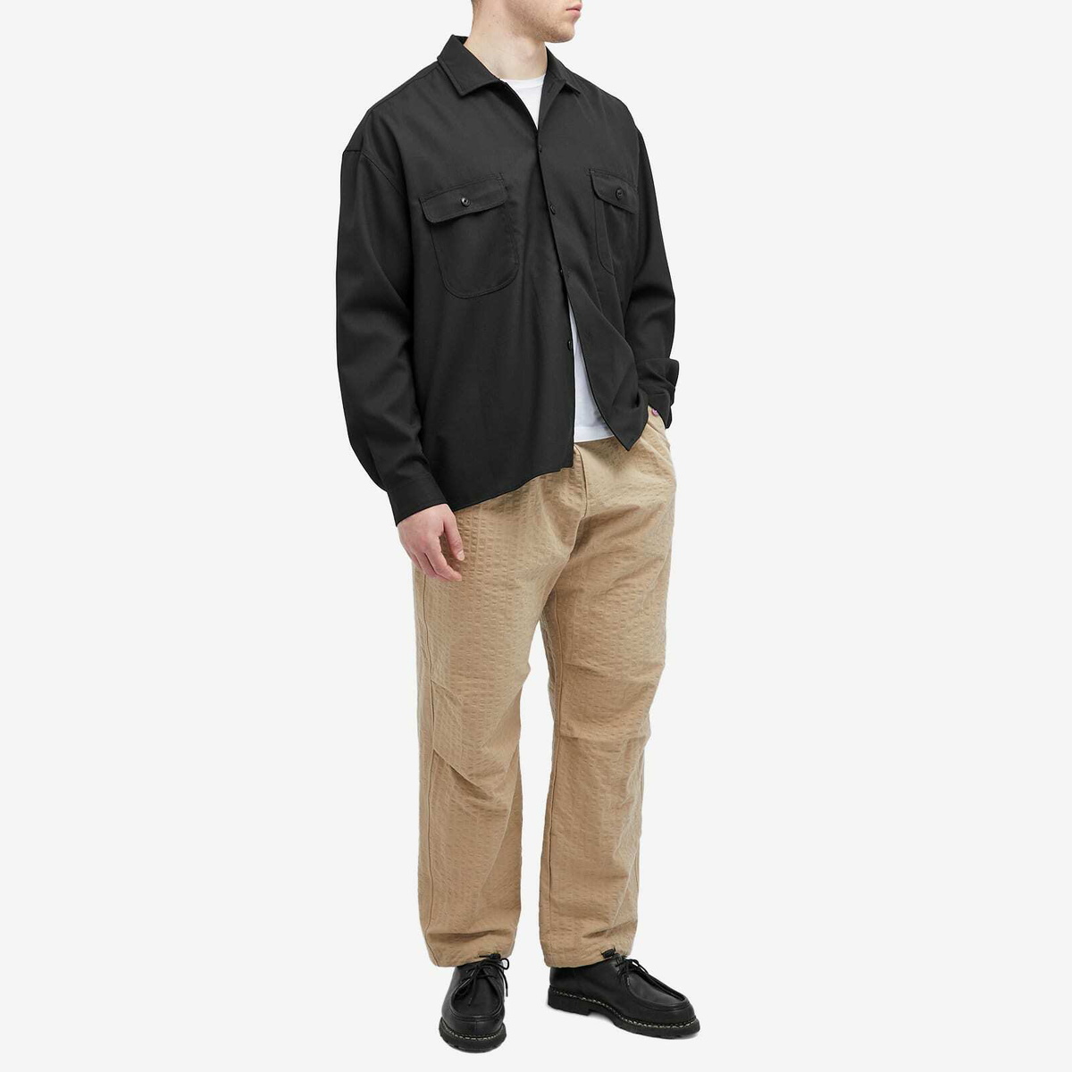 s.k manor hill Men's Park Shirt Jacket in Black Tropical Wool