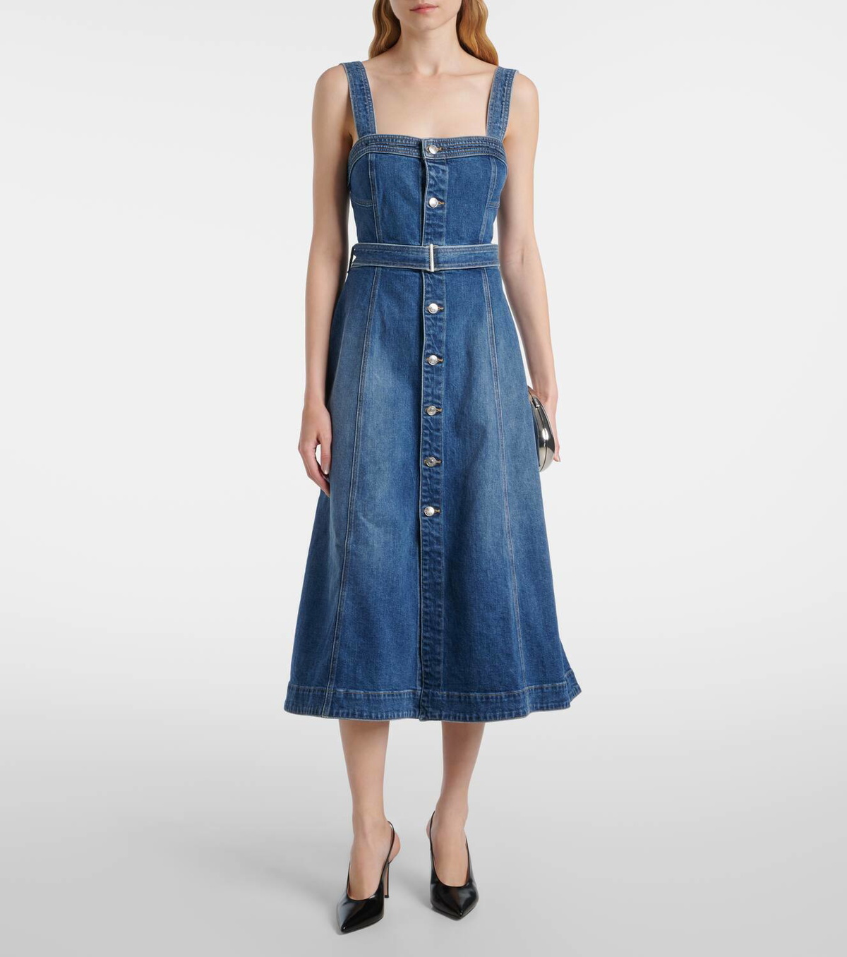 Simkhai Alba belted denim midi dress