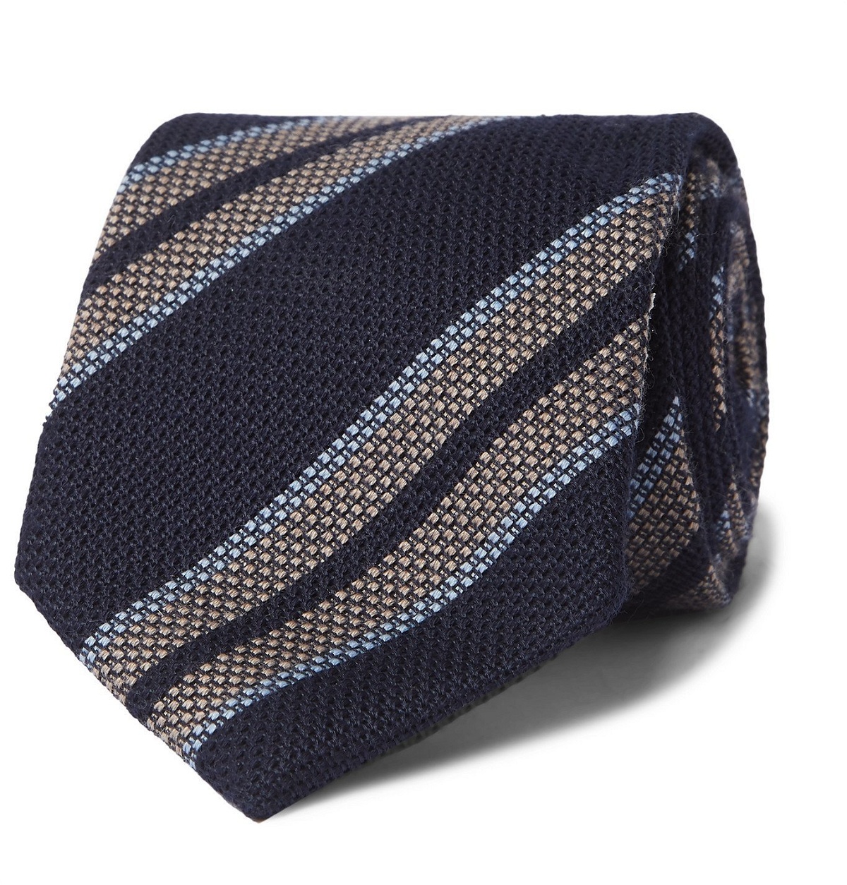 Photo: Bigi - 9cm Striped Silk and Cashmere-Blend Tie - Blue