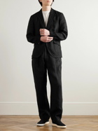 Oliver Spencer - Straight-Leg Belted Pleated Embroidered Linen Trousers - Black