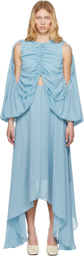 Photo: Rokh Blue Shirred Poncho Vest Midi Dress
