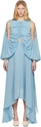 Rokh Blue Shirred Poncho Vest Midi Dress