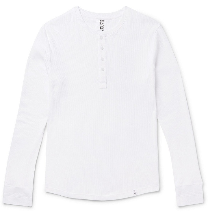Photo: Les Girls Les Boys - Ribbed Stretch-Cotton Jersey Henley T-Shirt - White