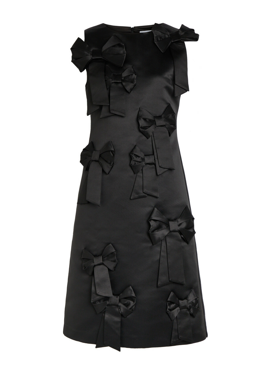 Ganni Bow-appliquéd Satin Midi Dress Black