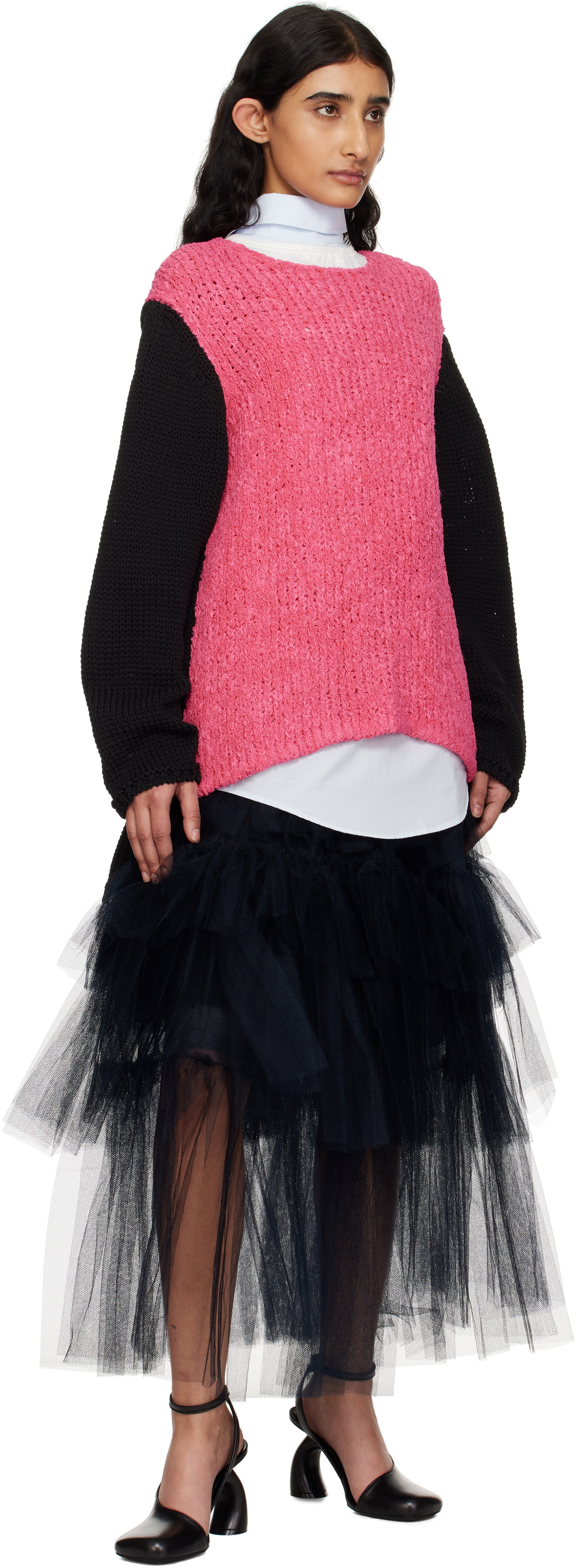 Comme des Garçons Homme Plus Black & Pink Crewneck Sweater