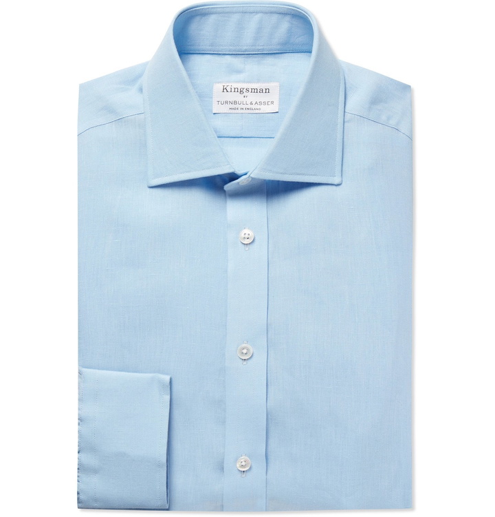 Photo: Kingsman - Turnbull & Asser Light-Blue Striped Cutaway-Collar Linen Shirt - Blue