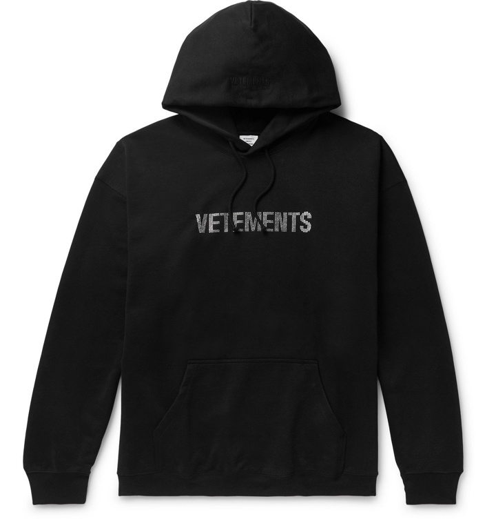 Photo: Vetements - Oversized Logo-Embellished Loopback Cotton-Blend Jersey Hoodie - Black