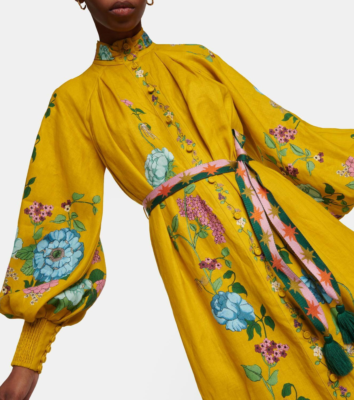 knee length dresses for ladies Yellow midi shirt dress, linen shirt dress, V Neck buttons mid dress, –  YLISTYLE main image 0