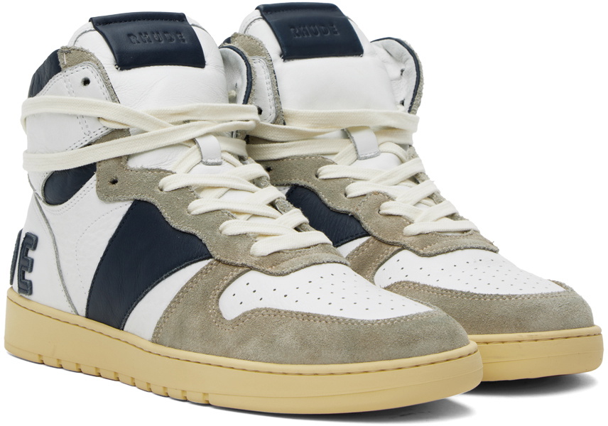 Rhude White & Navy Rhecess-Hi Sneakers