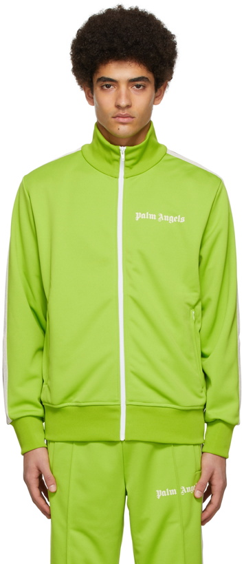 Photo: Palm Angels Green Jersey Zip-Up Sweater