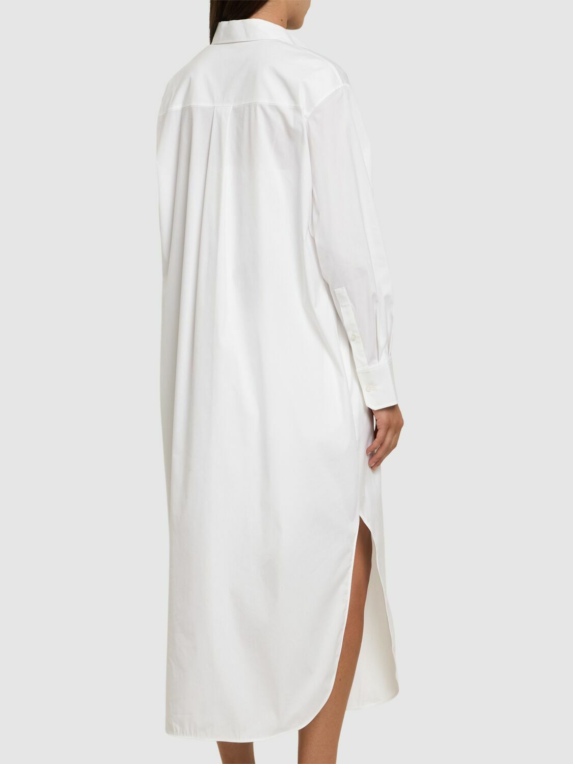 knee length dresses for ladies Cotton Midi Shirt Dress in White main image 0