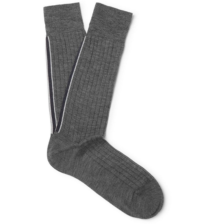 Photo: Thom Browne - Striped Ribbed Cotton Socks - Gray