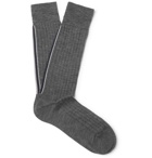 Thom Browne - Striped Ribbed Cotton Socks - Gray
