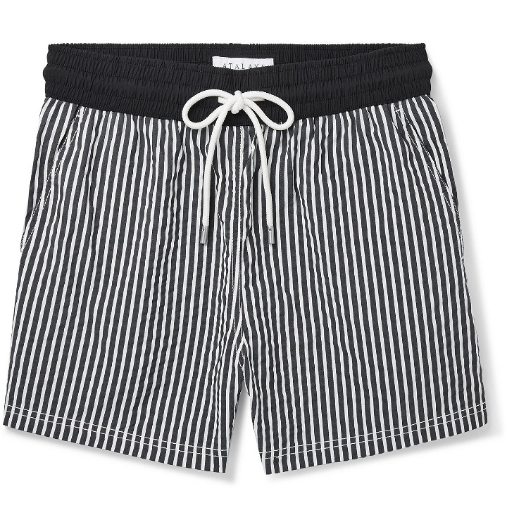 Photo: Atalaye - Miramar Short-Length Striped Cotton-Blend Swim Shorts - Black