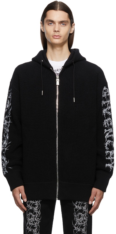 Photo: Givenchy Black Bouclé Barbed Wire Zip Hoodie
