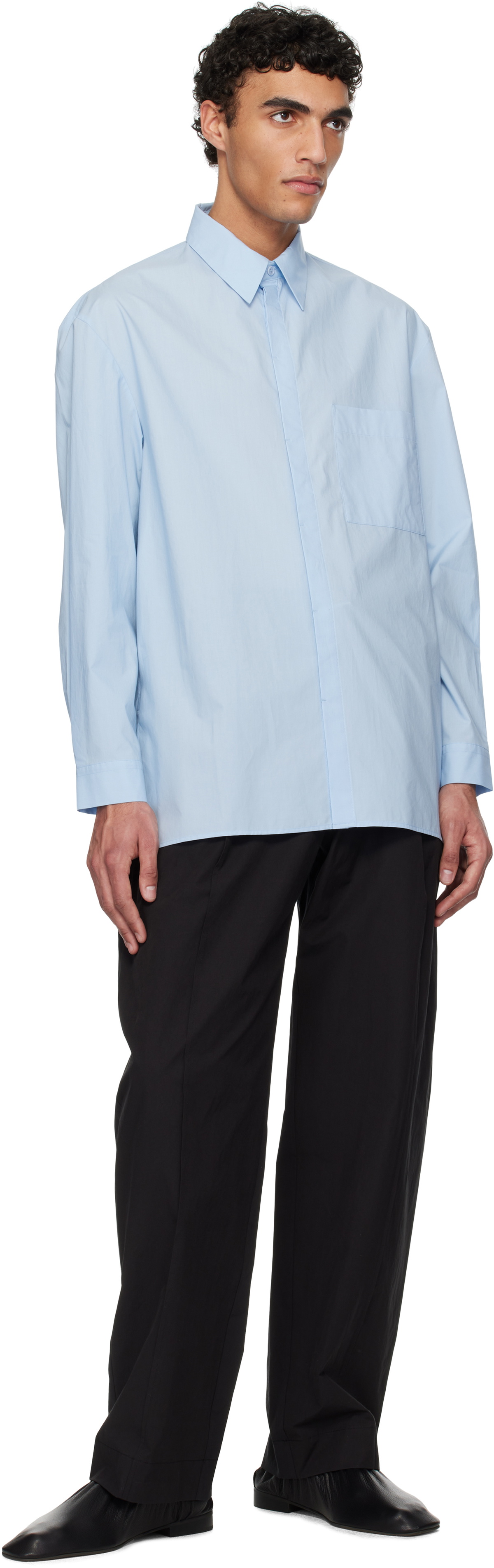 AMOMENTO Blue Square Pocket Oversized Shirt