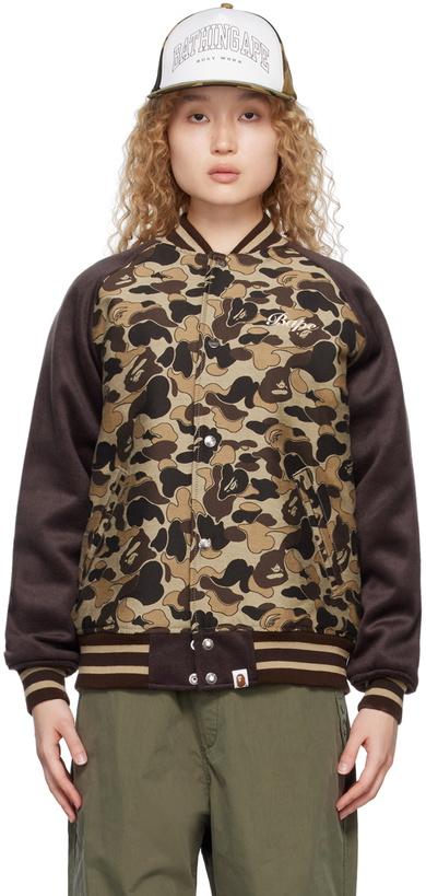 Photo: BAPE Brown Cookie Camo 2 Varsity Bomber