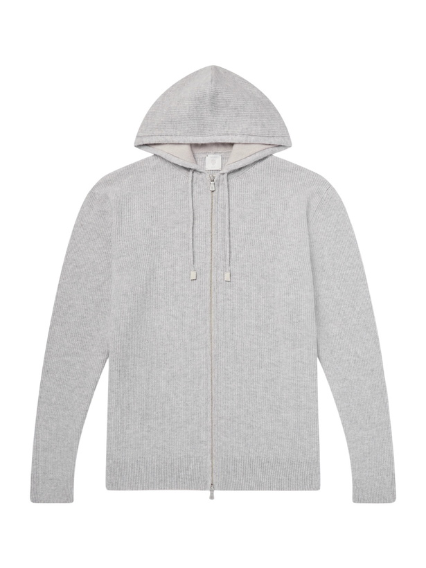 Photo: Eleventy - Ribbed Cashmere Zip-Up Hoodie - Gray
