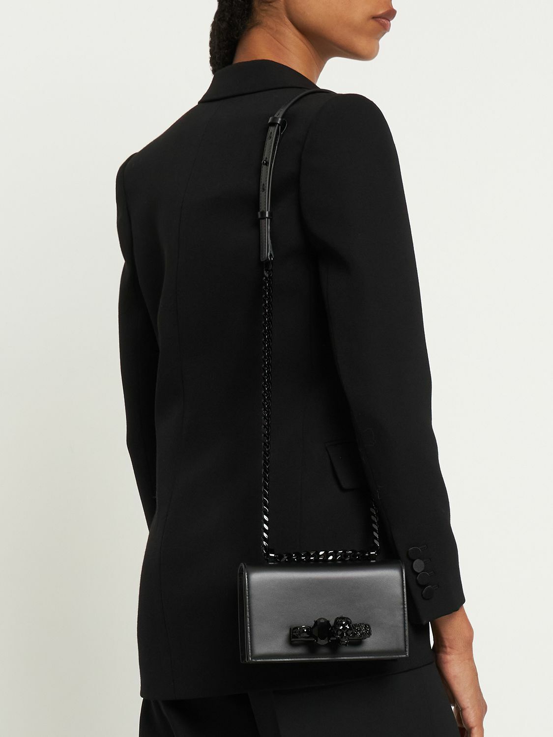 【関税&送料込】Alexander Mcqueen Black Leather Mini Satchel Alexander McQueen Black Leather Mini Cross-bar Handbag