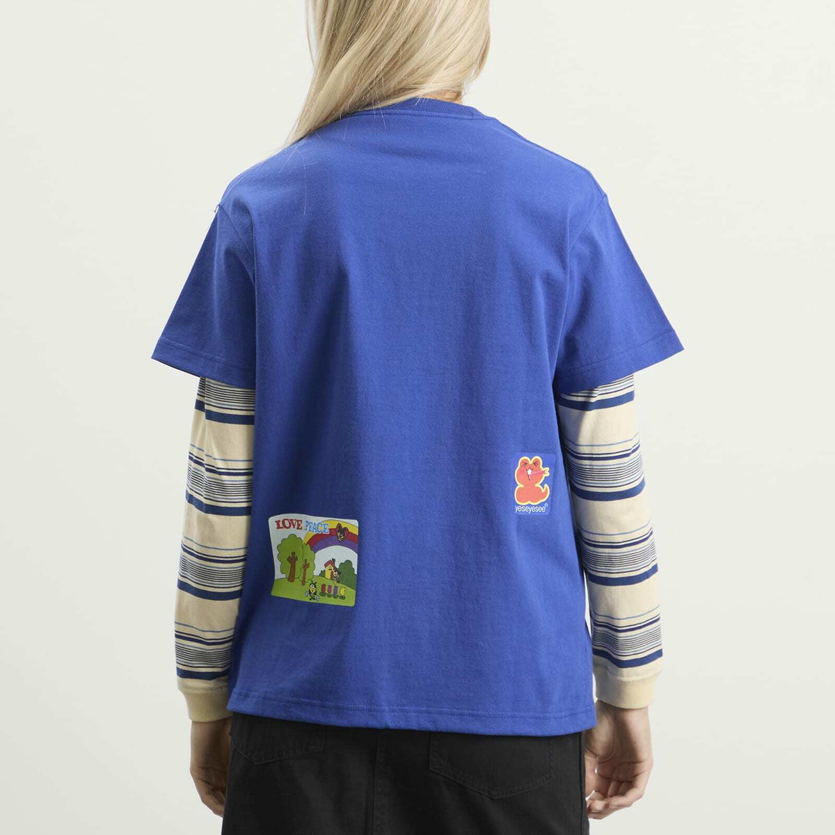YESEYESEE Women's Y.E.S Dump Sticker Kids T-Shirt in Blue