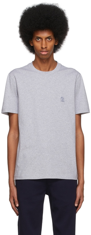 Photo: Brunello Cucinelli Grey Cotton Logo T-Shirt