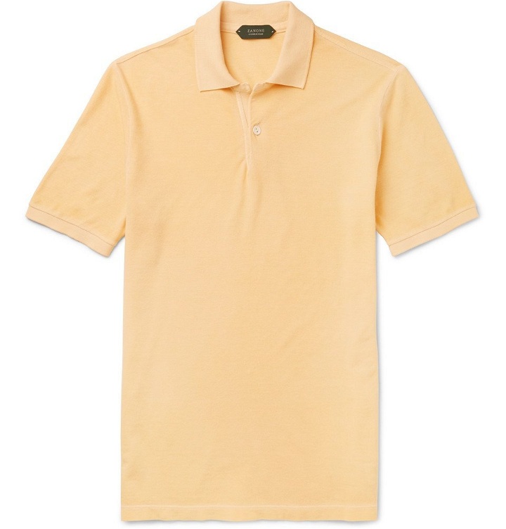 Photo: Incotex - Slim-Fit Garment-Dyed Cotton-Piqué Polo Shirt - Yellow