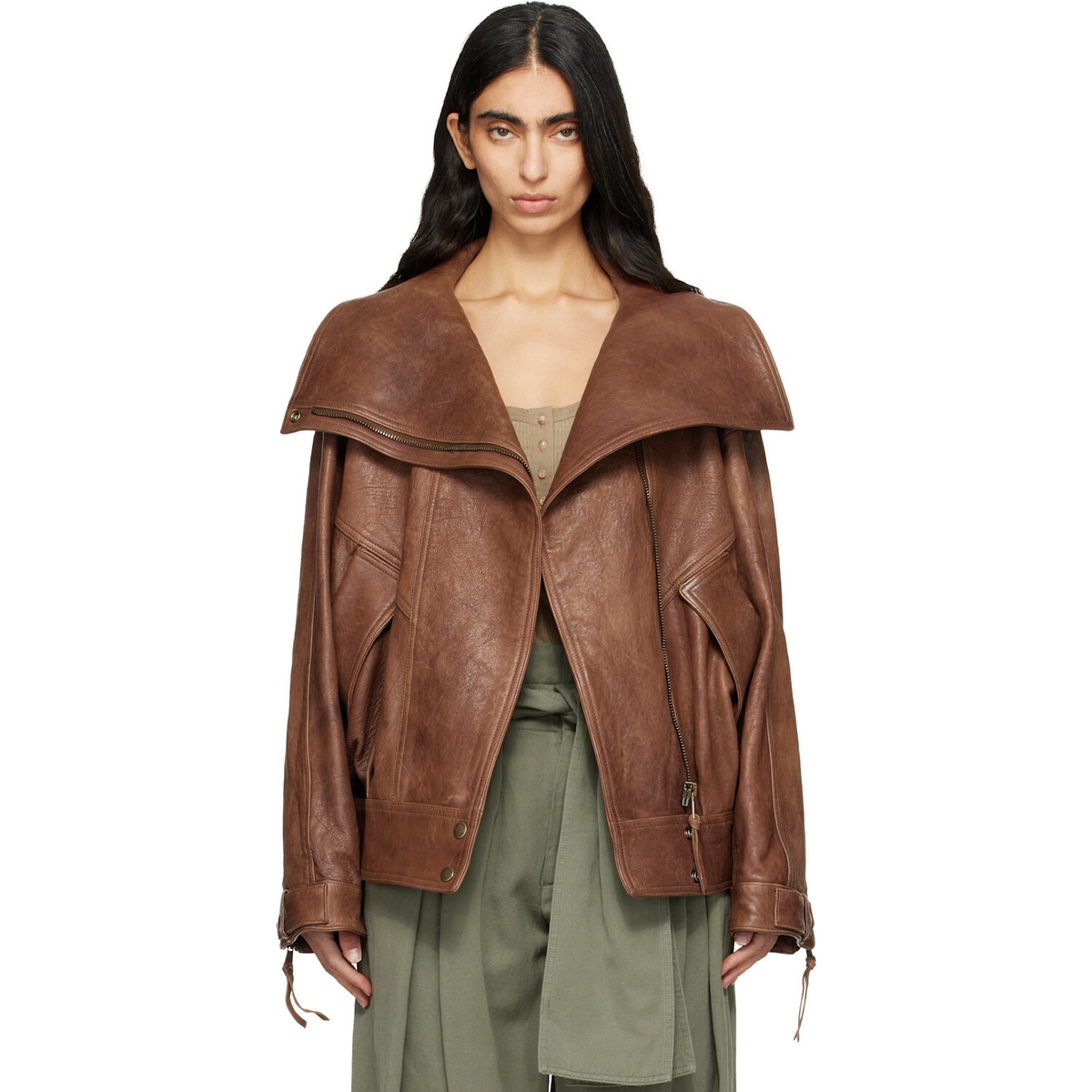 BALMAIN Brown Lambskin Bomber Jacket