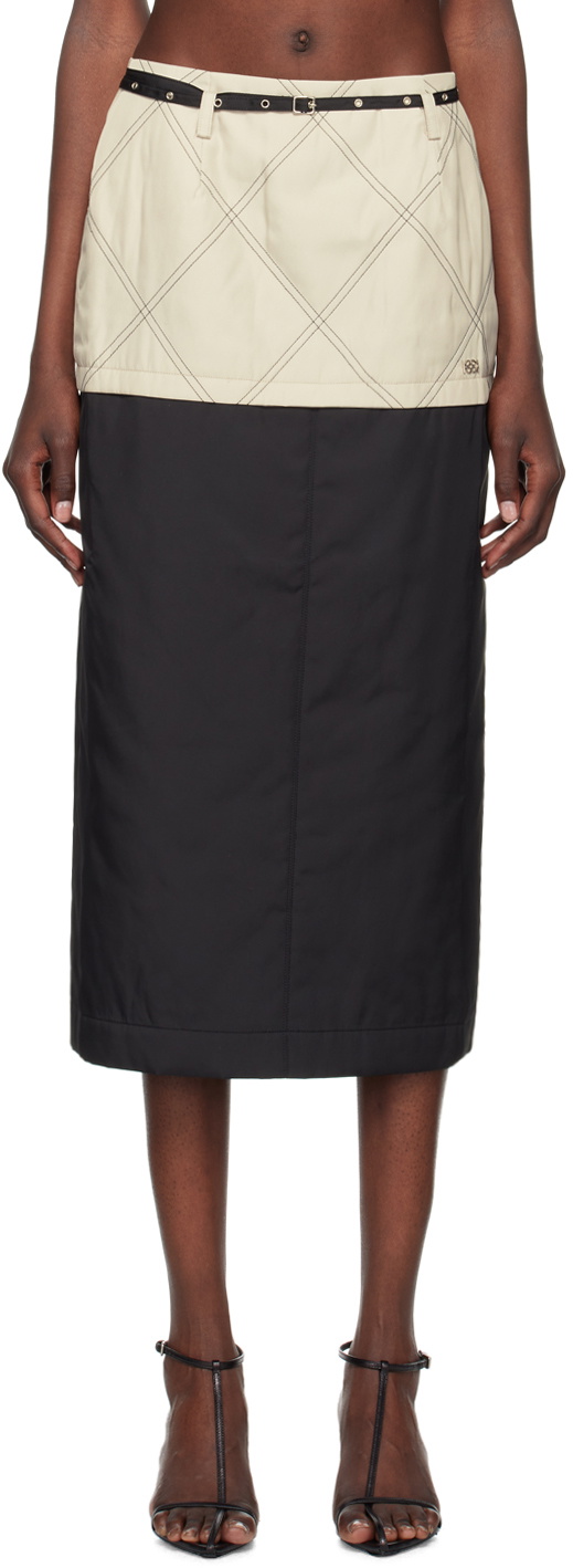 Kijun Beige & Black Quilted Midi Skirt