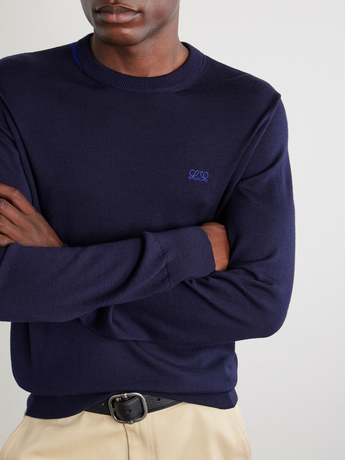 LOEWE - Anagram-Embroidered Wool-Blend Sweater - Blue