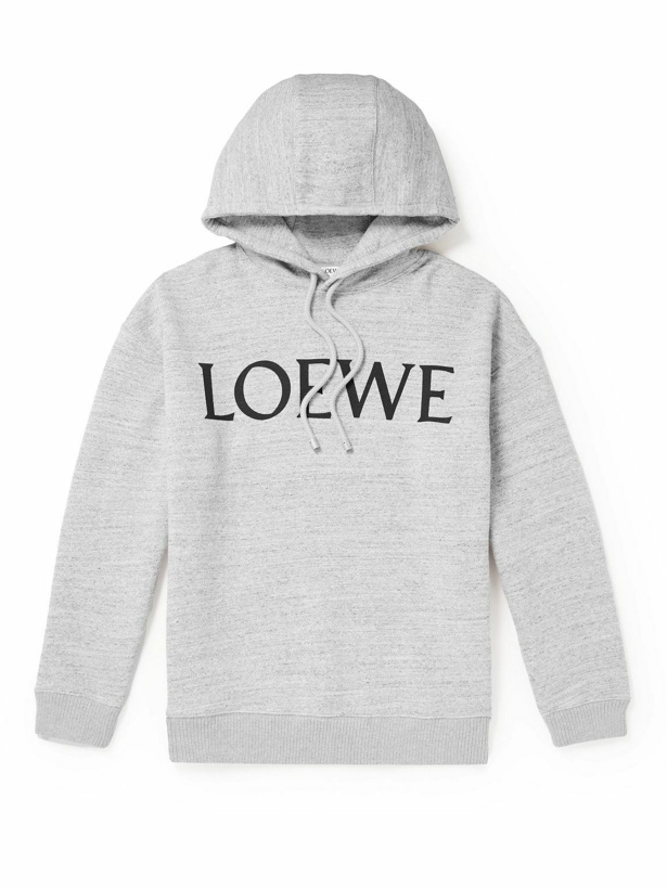 Photo: Loewe - Logo-Print Cotton-Jersey Hoodie - Gray