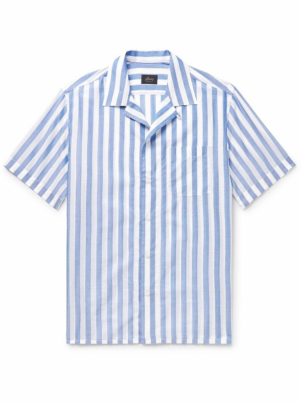 Photo: Brioni - Convertible-Collar Striped Cotton-Voile Shirt - Blue