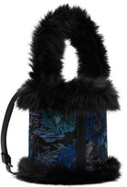 SHUTING QIU Blue & Black Jacquard Patchwork Bucket Bag