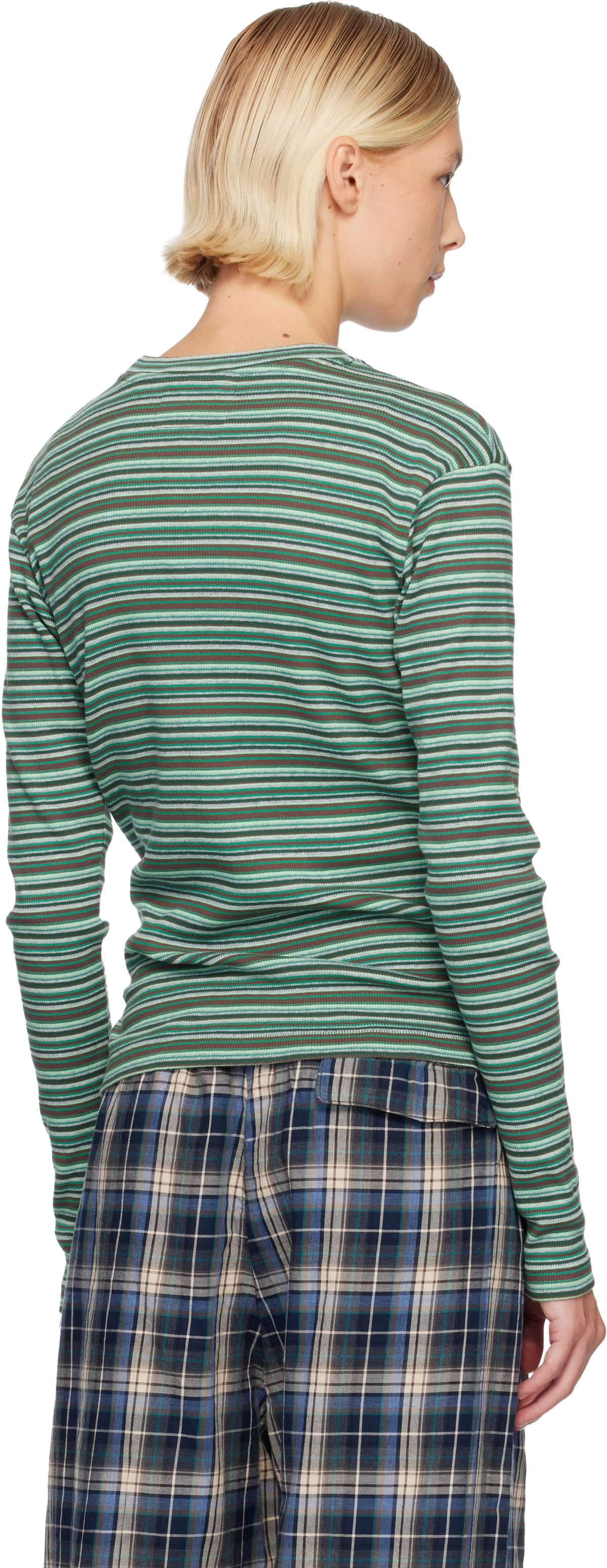 ERL Green Striped Long Sleeved T-shirt