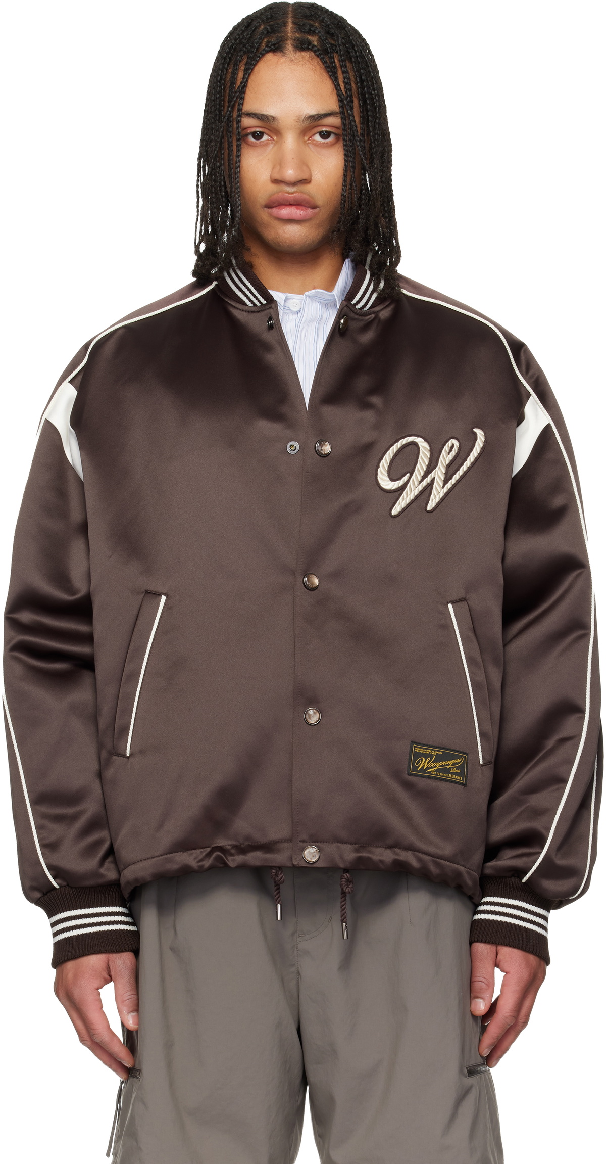 WOOYOUNGMI Brown Logo Baseball Bomber Jacket