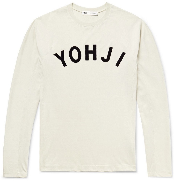 Photo: Y-3 - Logo-Appliquéd Stretch Cotton-Jersey T-Shirt - Ecru
