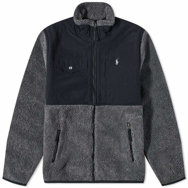 Photo: Polo Ralph Lauren Men's Panelled Zip Through Fleece in Barclay Heather/Polo Black