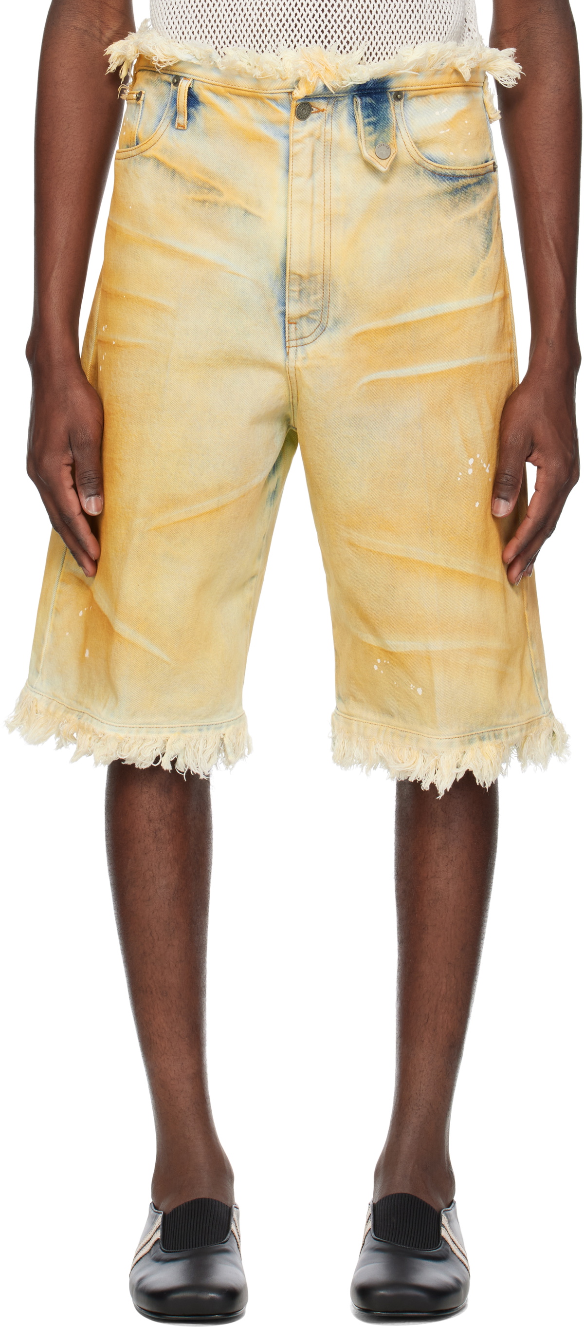 EGONlab Beige Raw Edges Denim Shorts