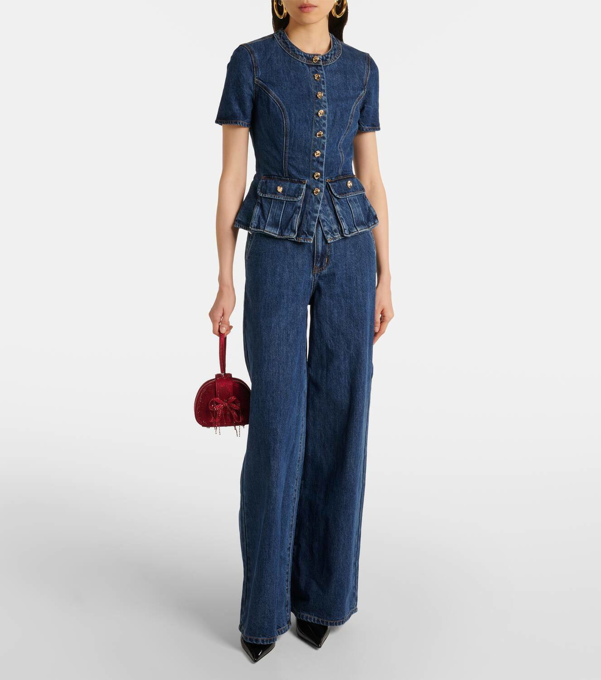 SELF-PORTRAIT ワイドレッグデニムジャンプスーツ Self-Portrait Wide-leg denim jumpsuit Self-Portrait