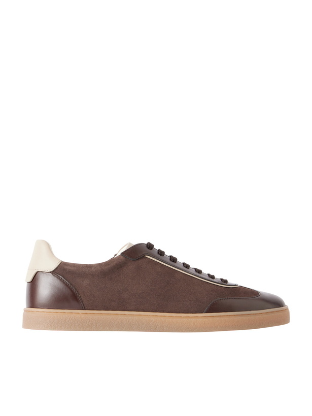 Photo: Brunello Cucinelli - Coda Di Rondine Leather-Trimmed Waxed-Suede Sneakers - Brown