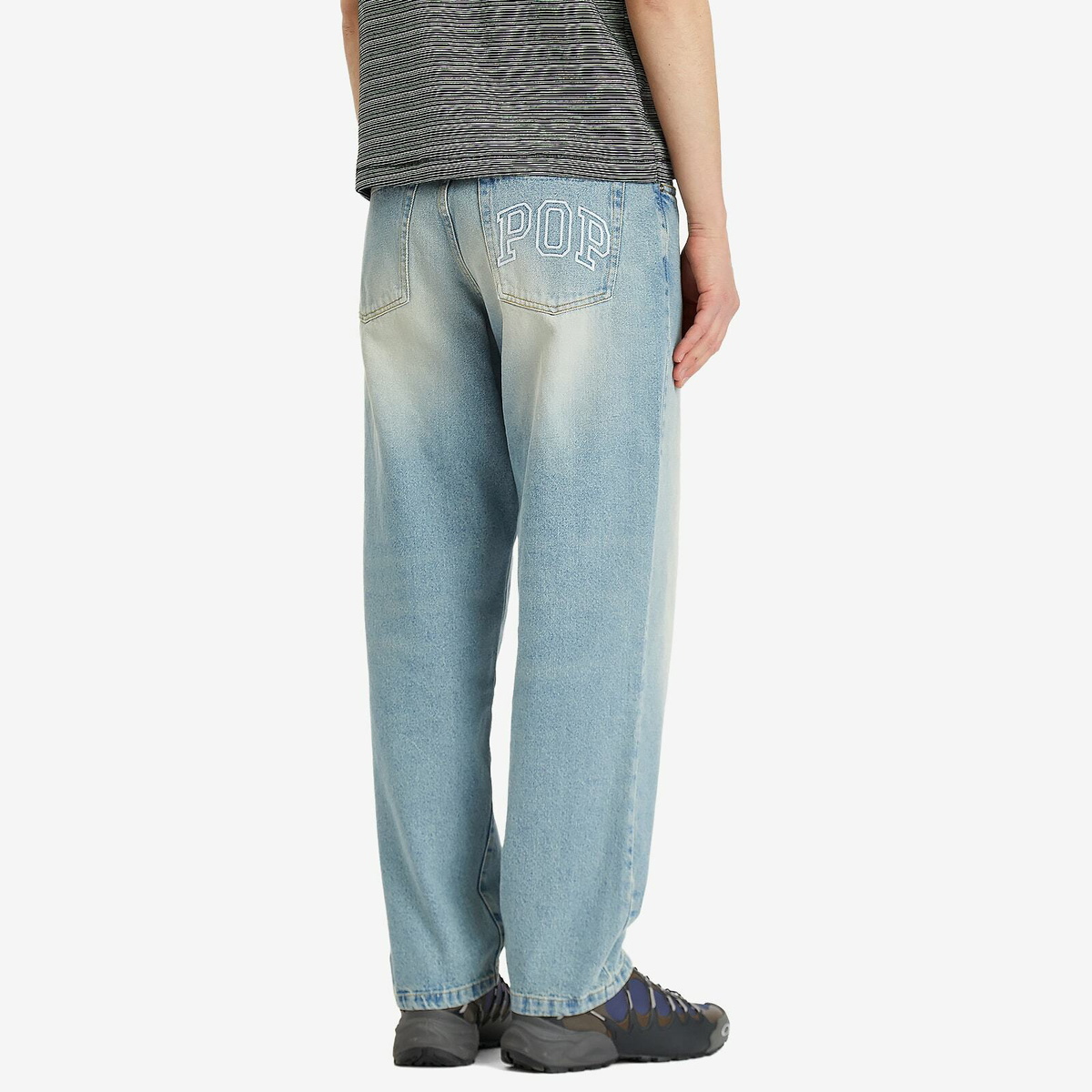 Pop Trading Company Men's Arch Pocket Loose Denim Jeans in Washed Denim