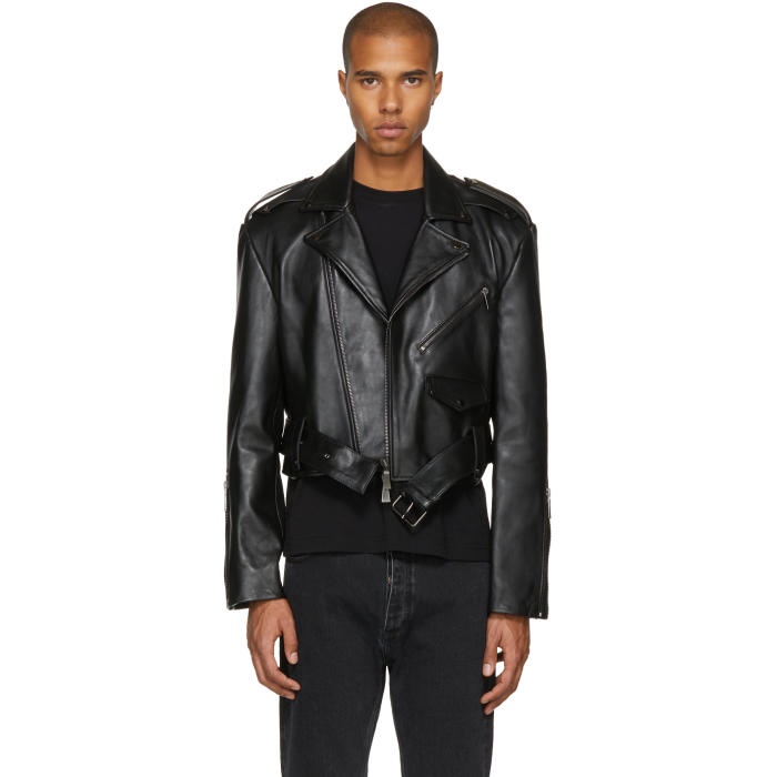 Photo: Pyer Moss Black Oversized Cropped Leather Jacket