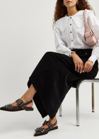 Ganni Buckle Ballerina Faux Leather Slingback Flats Brown