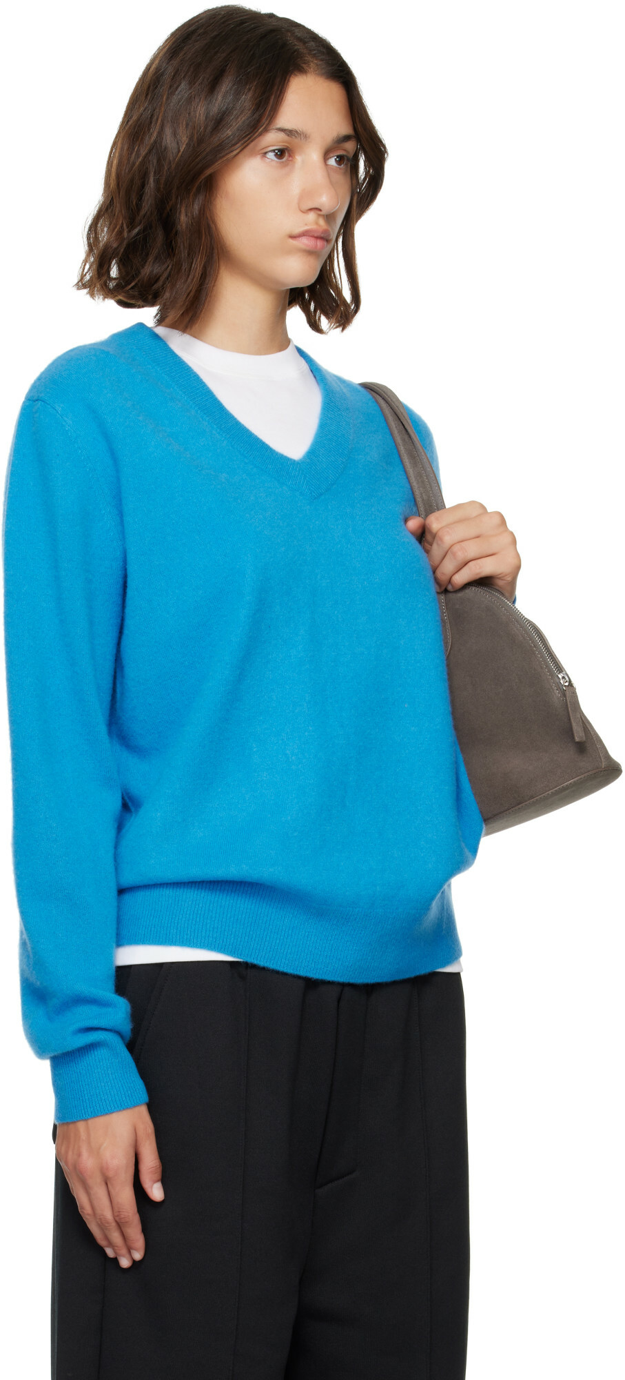 Entire Studios Blue Knit Cashmere V-Neck Sweater