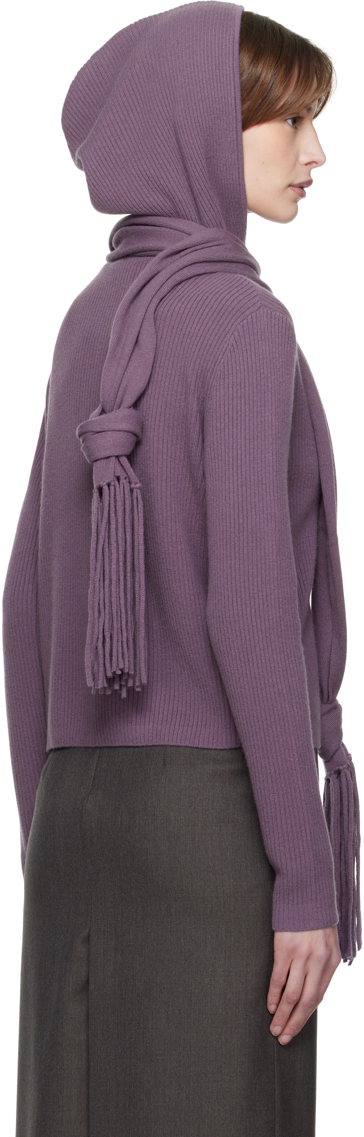AARON ESH Purple Knitted Scarf & Hoodie Set
